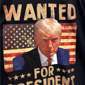 “Wanted for President” Donald Trump Black Graphic Men's Shirt with American Flag